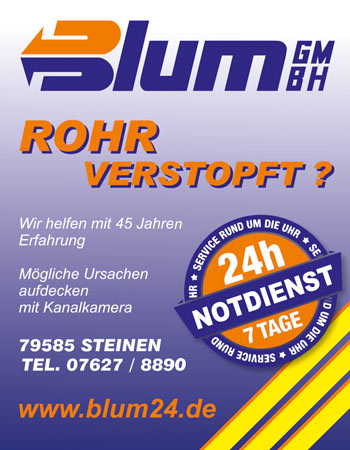 Rohr verstopft | Die Blum GmbH in Steinen hilft zuverlässig. Seit 45 Jahren